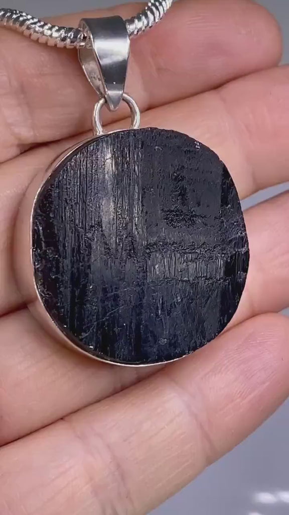 Natural Black Tourmaline and Silver Pendant (F)