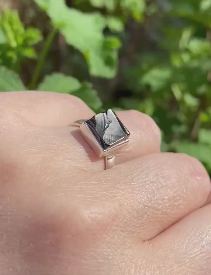 Karelian Shungite Sterling Silver Ring: Princess Cut Stone