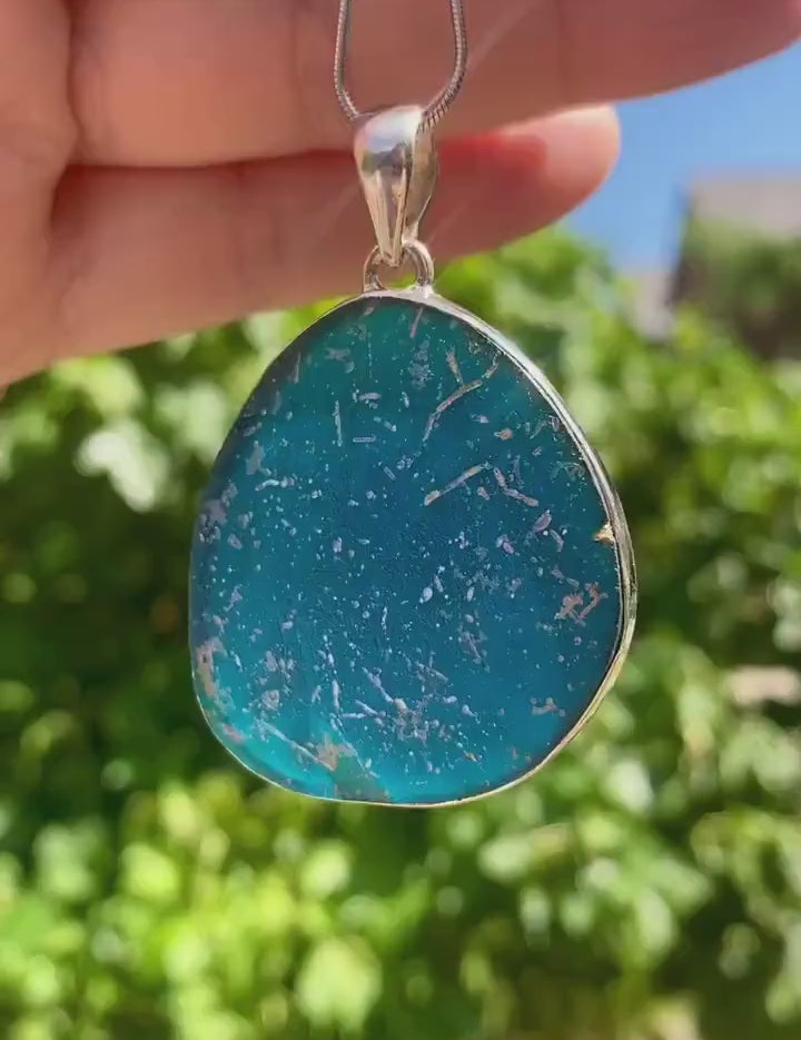 Pear Cut Ancient Roman Glass Sterling Silver Pendant