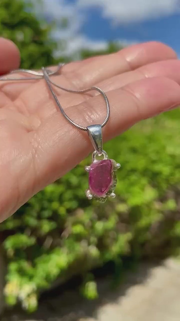Watermelon Tourmaline Slice Silver pendant