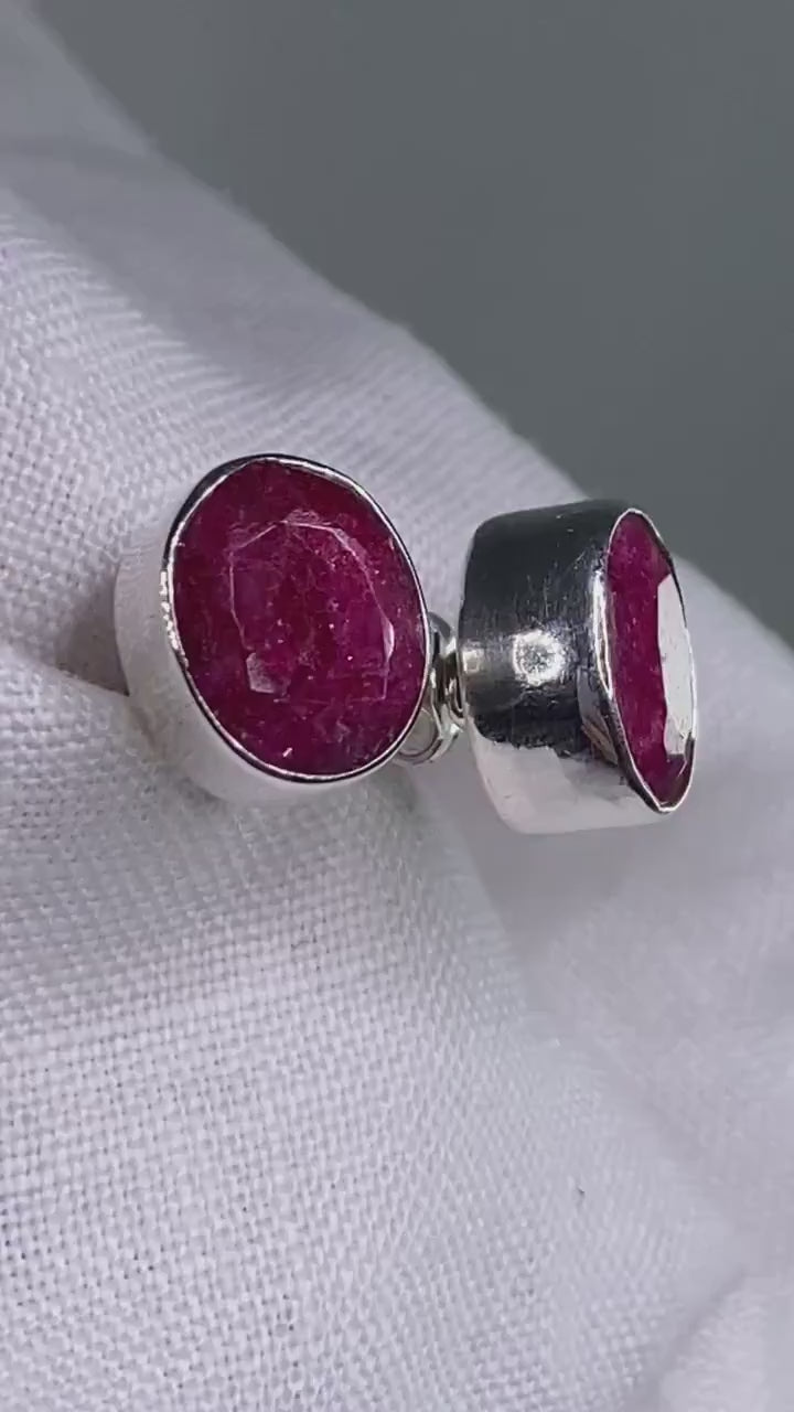 Raw Ruby and Silver Stud Earrings