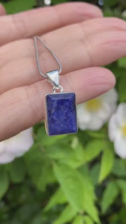 Blue Sapphire Rectangle Pendant in 925 Sterling Silver