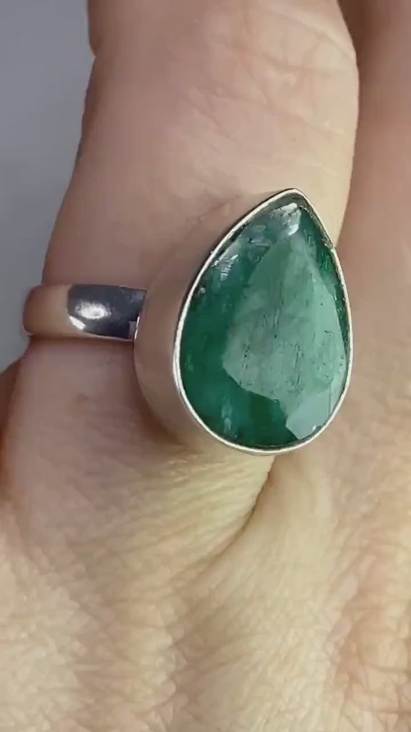 Raw Emerald and Silver Ring (F)