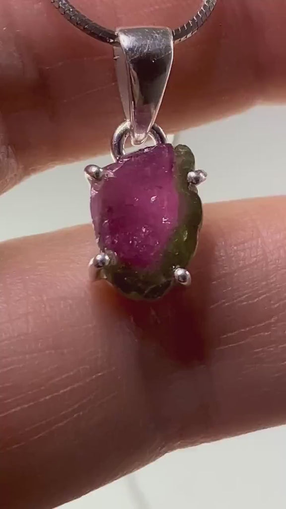 Watermelon Tourmaline Slice Silver pendant