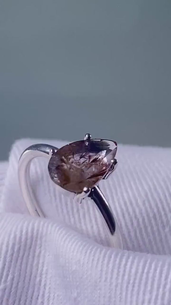 High Quality Cacoxenite in Purple Amethyst and Silver Ring