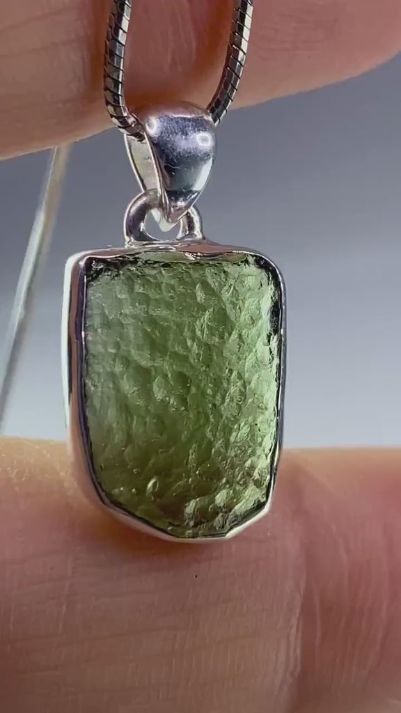 Natural MOLDAVITE and Sterling Silver Pendant