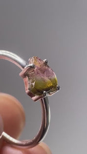 Watermelon Tourmaline Slice Silver ring