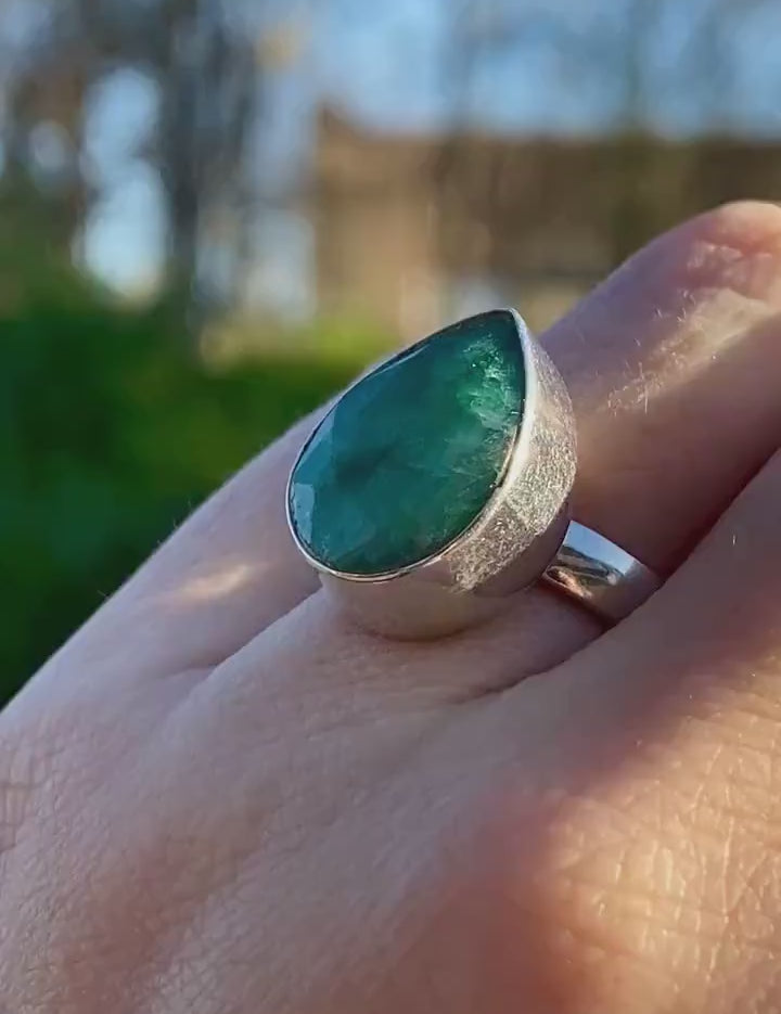 Raw Emerald and Silver Ring (F)