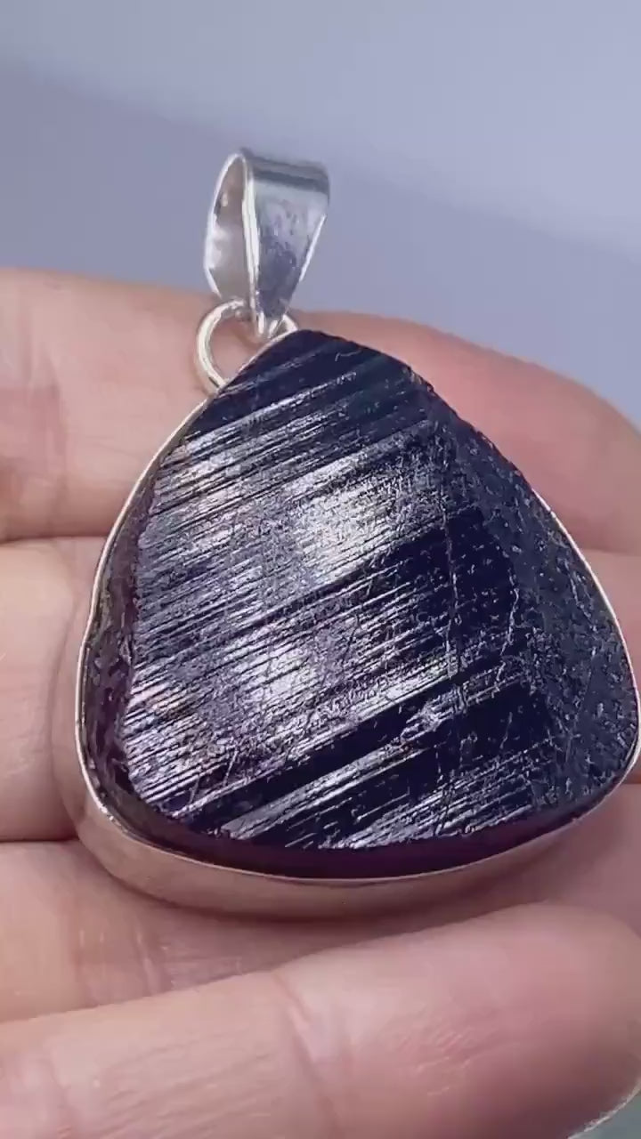 Natural Black Tourmaline and Silver Pendant(F)