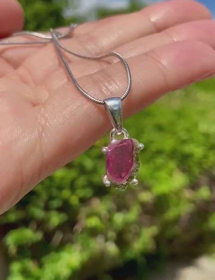 Watermelon Tourmaline Sterling Silver Pendant: Natural Gemstone Slice
