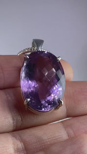 Purple Faceted Amethyst and Sterling Silver Pendant (M10)