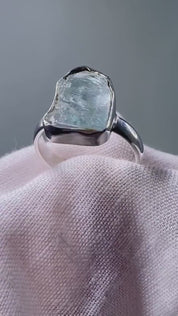 Raw Aquamarine and Silver Ring