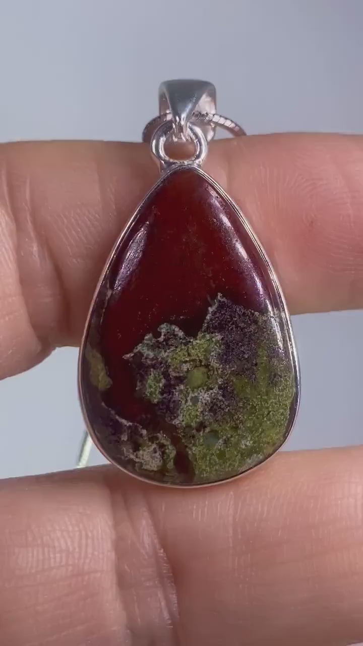 African Dragon Bloodstone and Silver Pendant