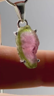 Watermelon Tourmaline Slice Silver pendant