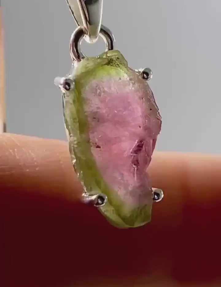 Watermelon Tourmaline Slice Silver pendant