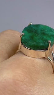 Raw Emerald Sterling Silver Oval Ring