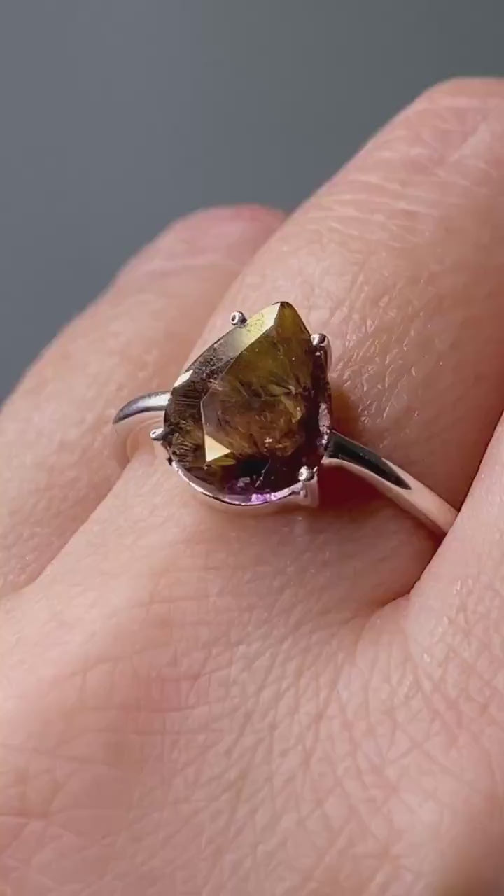 High Quality Cacoxenite in Purple Amethyst and Silver Ring