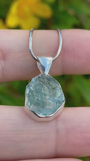 Raw Aquamarine and Silver Pendant