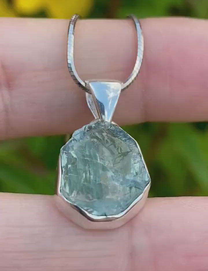 Raw Aquamarine and Silver Pendant