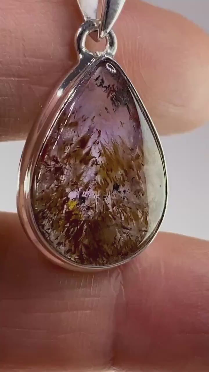 High Quality Cacoxenite in Purple Amethyst and Silver Pendant(UV1952)