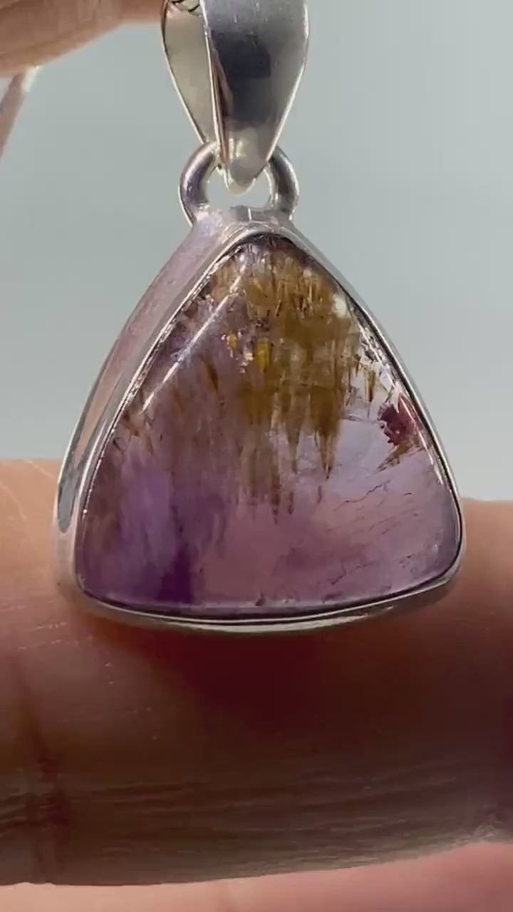 High Quality Cacoxenite in Purple Amethyst and Silver Pendant