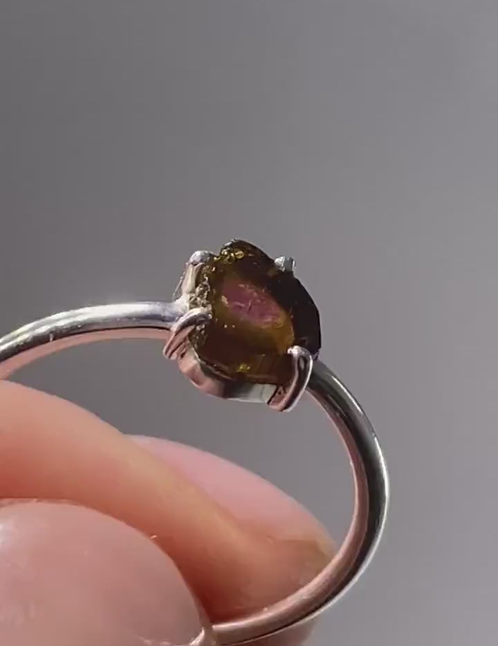 Watermelon Tourmaline Slice Silver ring