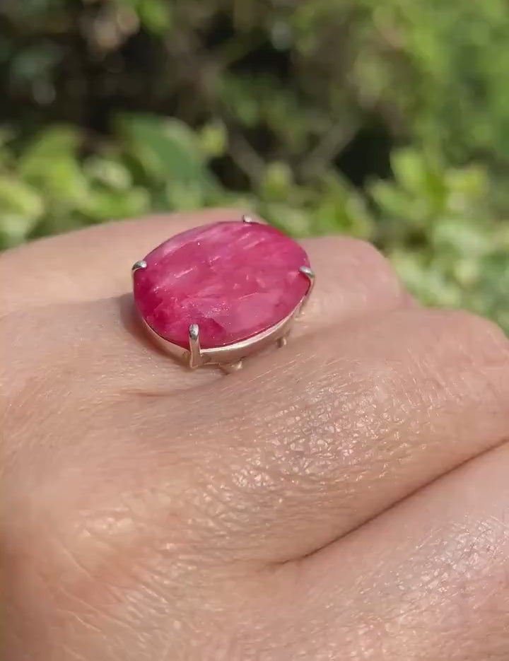 Raw Ruby Ring, Oval 19mm x 14mm, 925 Sterling Silver, Handmade UK