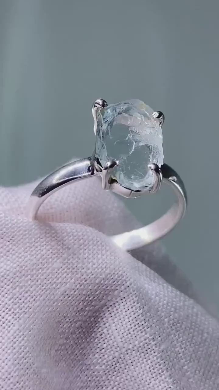 Raw Aquamarine and silver ring