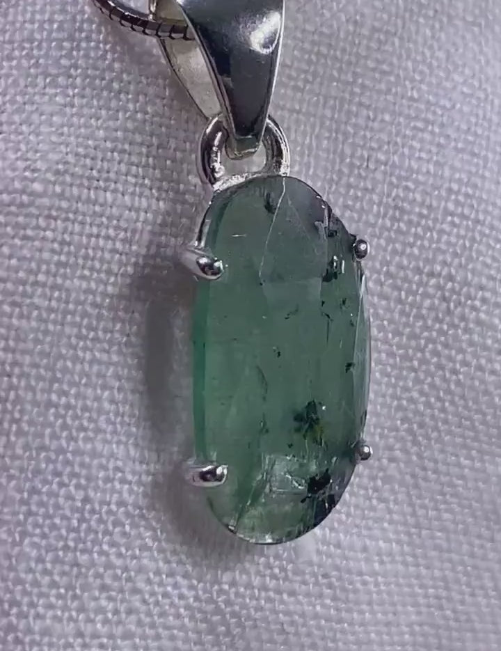 Moss Teal Kyanite and Silver Pendant