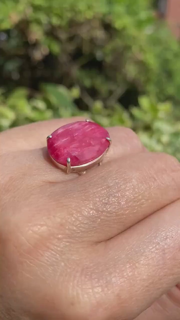 Raw Ruby Ring, Oval 19mm x 14mm, 925 Sterling Silver, Handmade UK