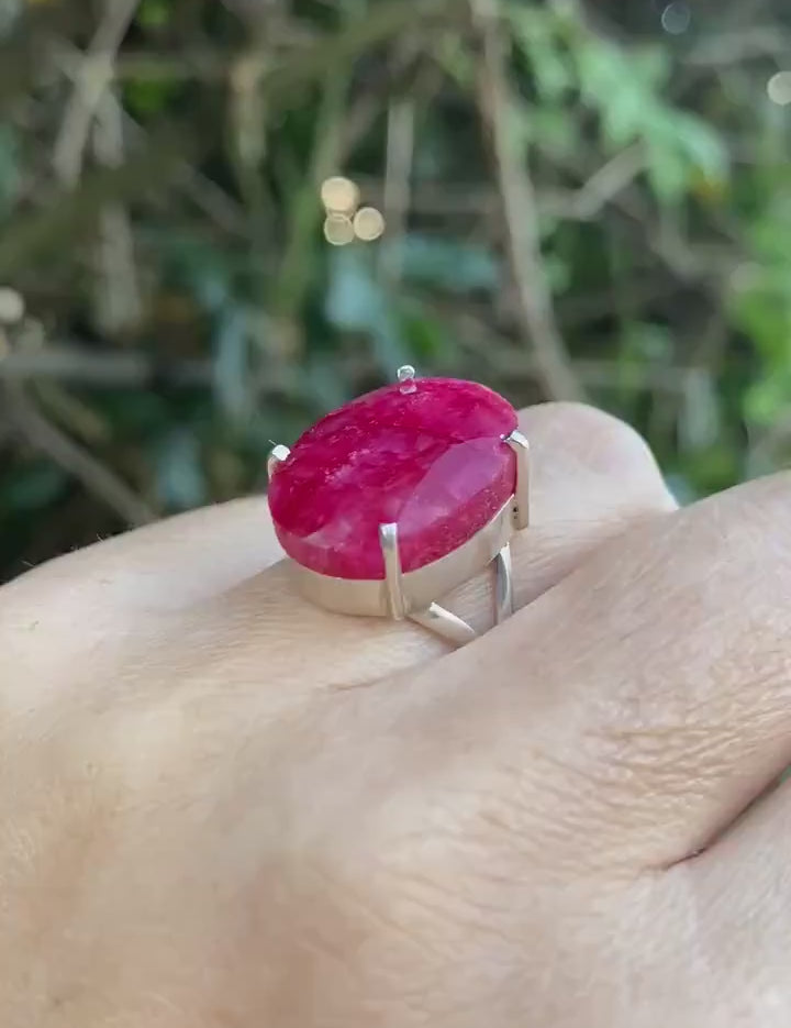 Oval Raw Ruby 925 Sterling Silver Oval Ring