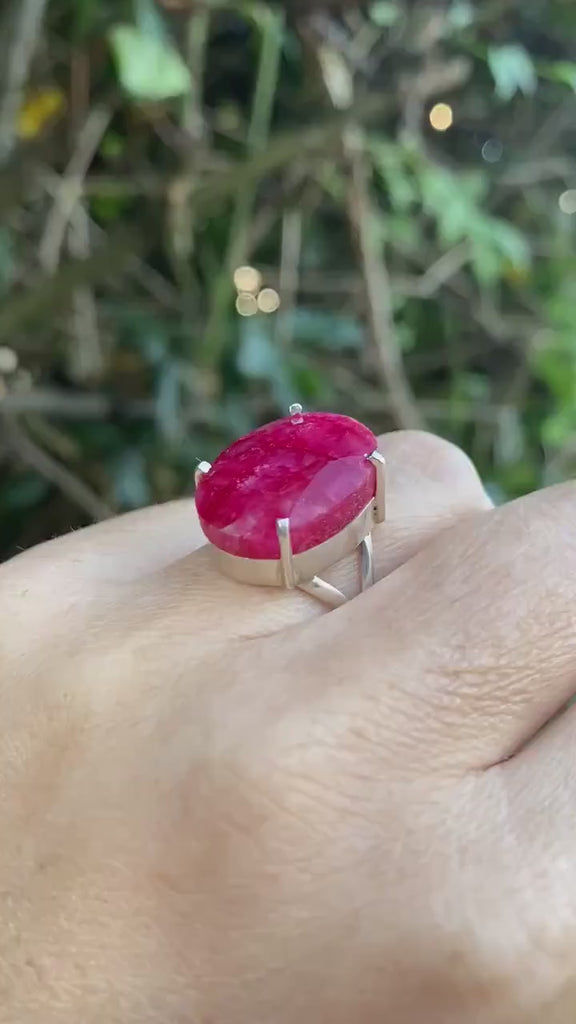 Oval Raw Ruby 925 Sterling Silver Oval Ring