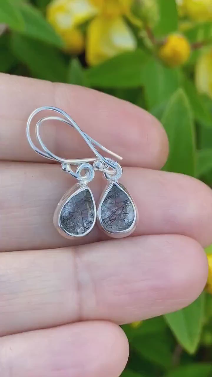 Black Rutilated Quartz and Silver Earrings