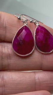 Raw Faceted Ruby and Silver Dangle Earrings