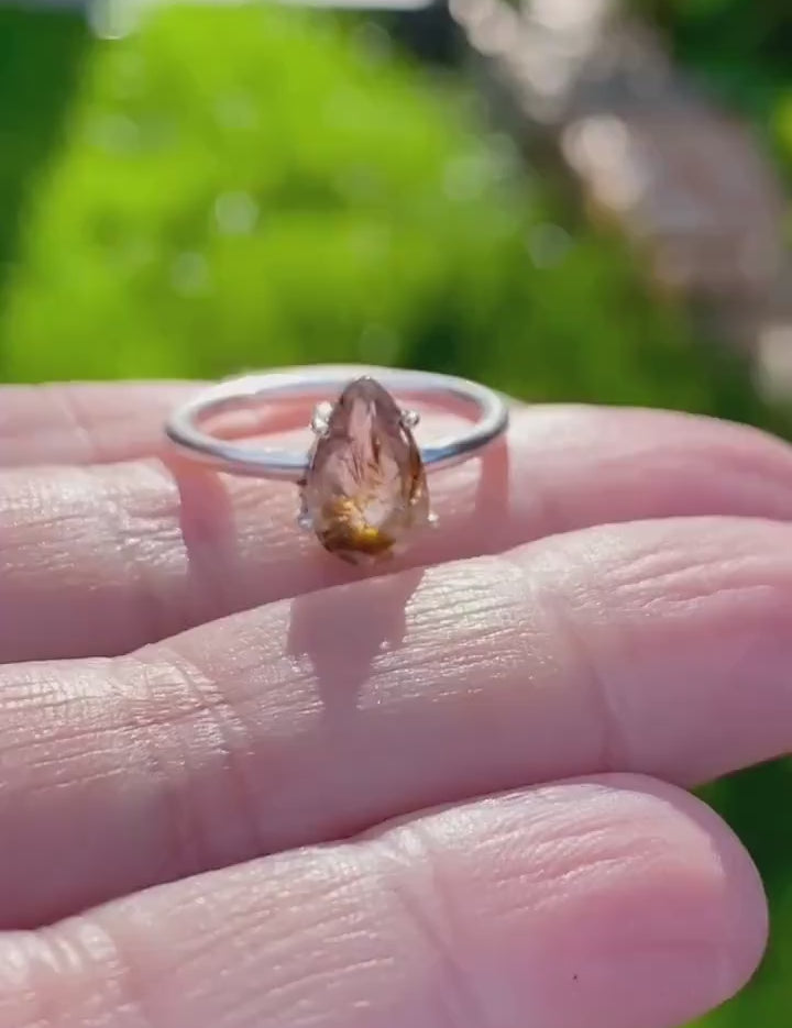 High Quality Super Seven Cacoxenite in Purple Amethyst Sterling Silver Ring