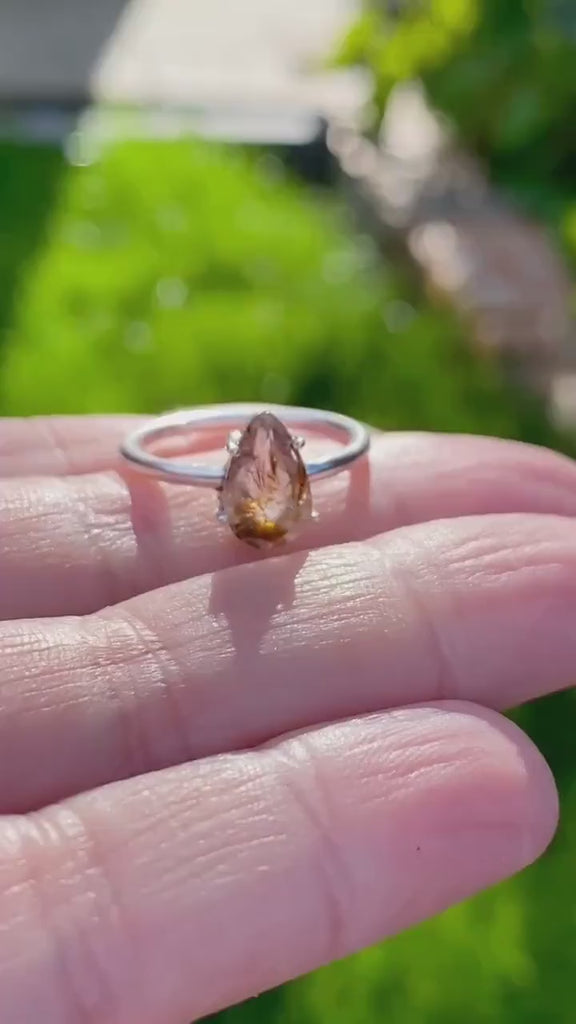 High Quality Super Seven Cacoxenite in Purple Amethyst Sterling Silver Ring