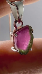 Watermelon Tourmaline Slice Silver pendant