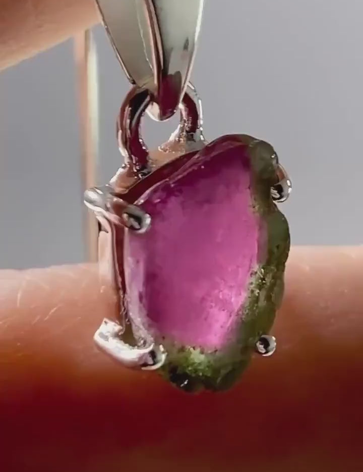 Watermelon Tourmaline Slice Silver pendant