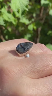 Shungite Sterling Silver Ring: Karelian Pear-Cut Stone