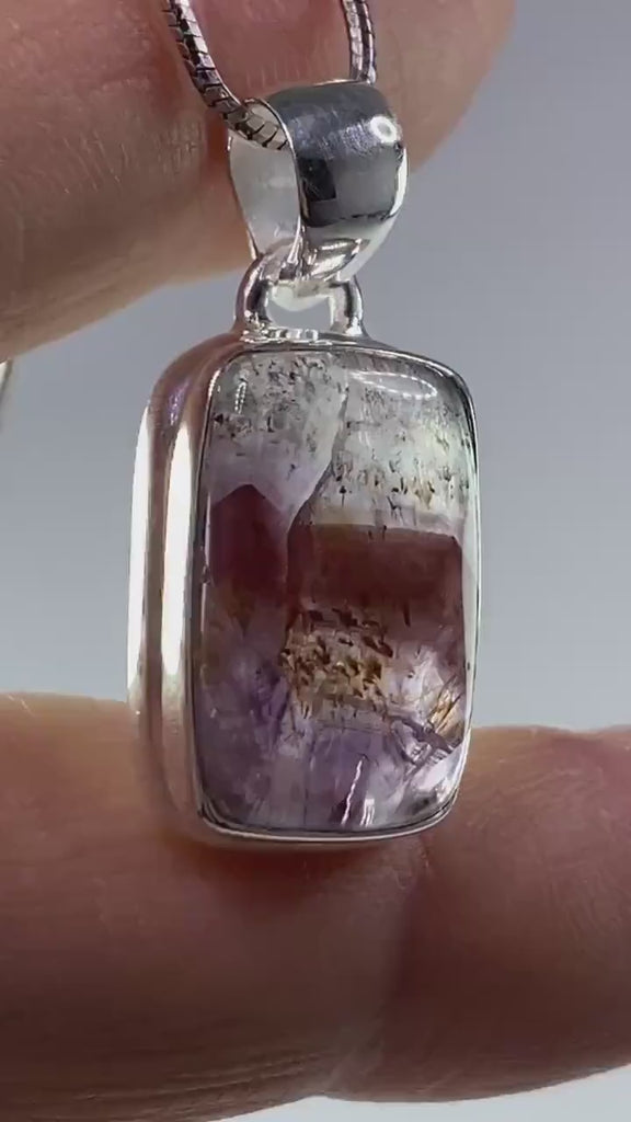 High Quality Cacoxenite in Purple Amethyst and Silver Pendant