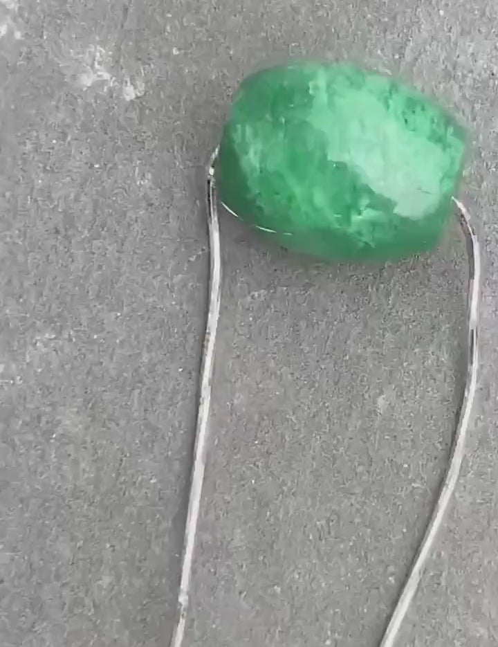 Natural Green Jade Pendant Including the Solid Silver Chain