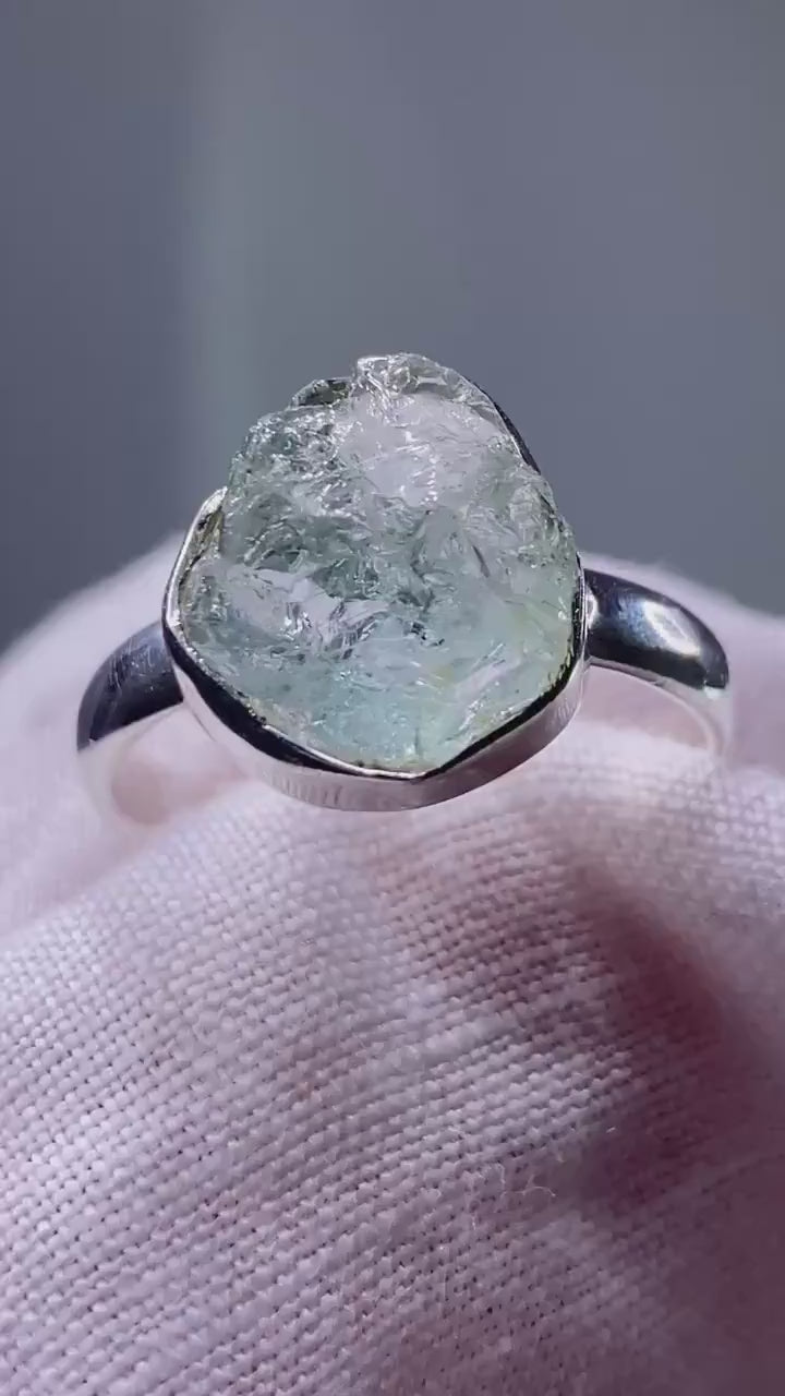 Raw Aquamarine and Silver Ring