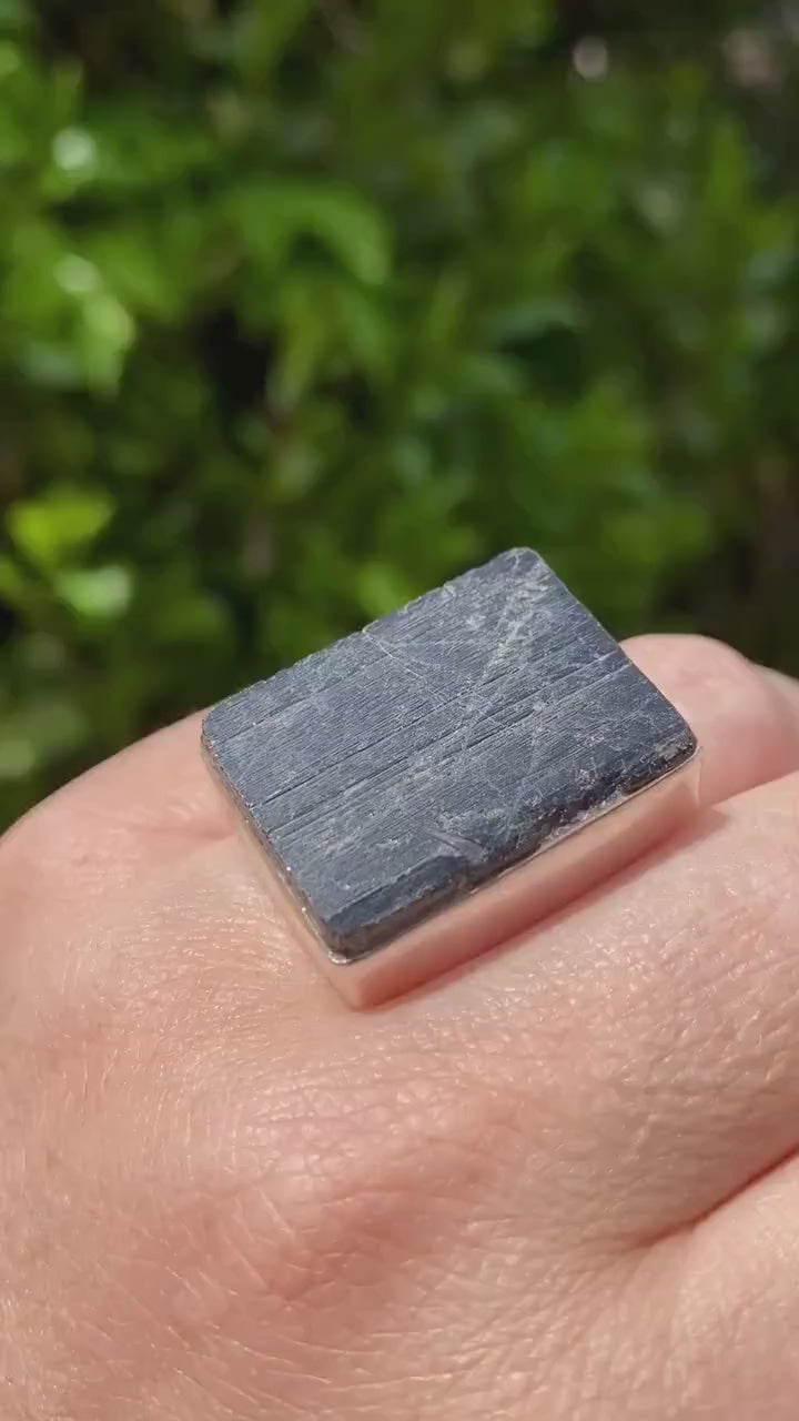 Handmade Chunky Black Tourmaline Sterling Silver Ring - Size 7