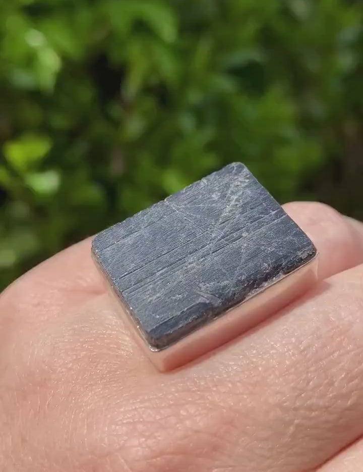 Handmade Chunky Black Tourmaline Sterling Silver Ring - Size 7