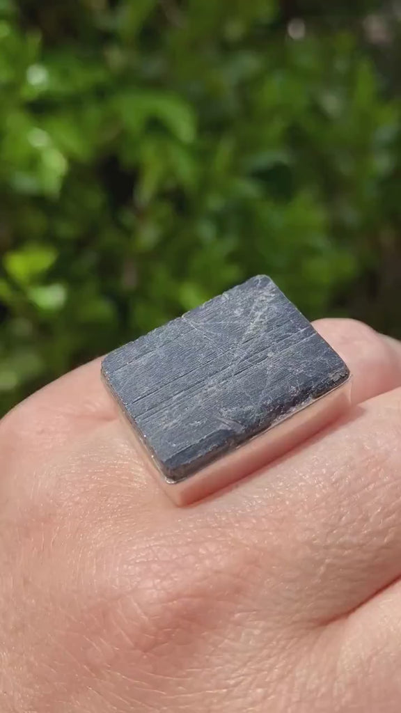 Handmade Chunky Black Tourmaline Sterling Silver Ring - Size 7