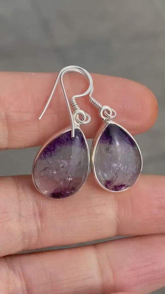 High Quality Blue John and Silver Drop Earrings