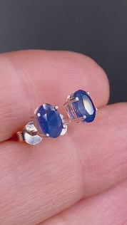 Raw Sapphire and Silver Stud Earrings