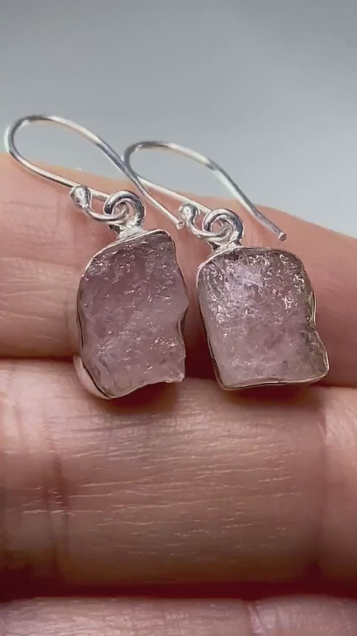 Raw Morganite and Sterling Silver Drop Earrings