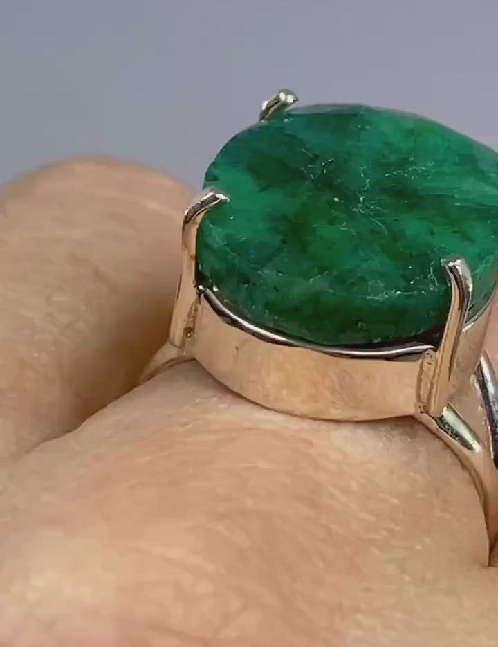 Raw Emerald Sterling Silver Oval Ring