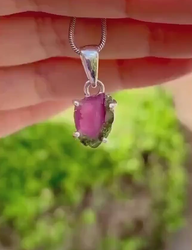 Watermelon Tourmaline Slice Silver pendant